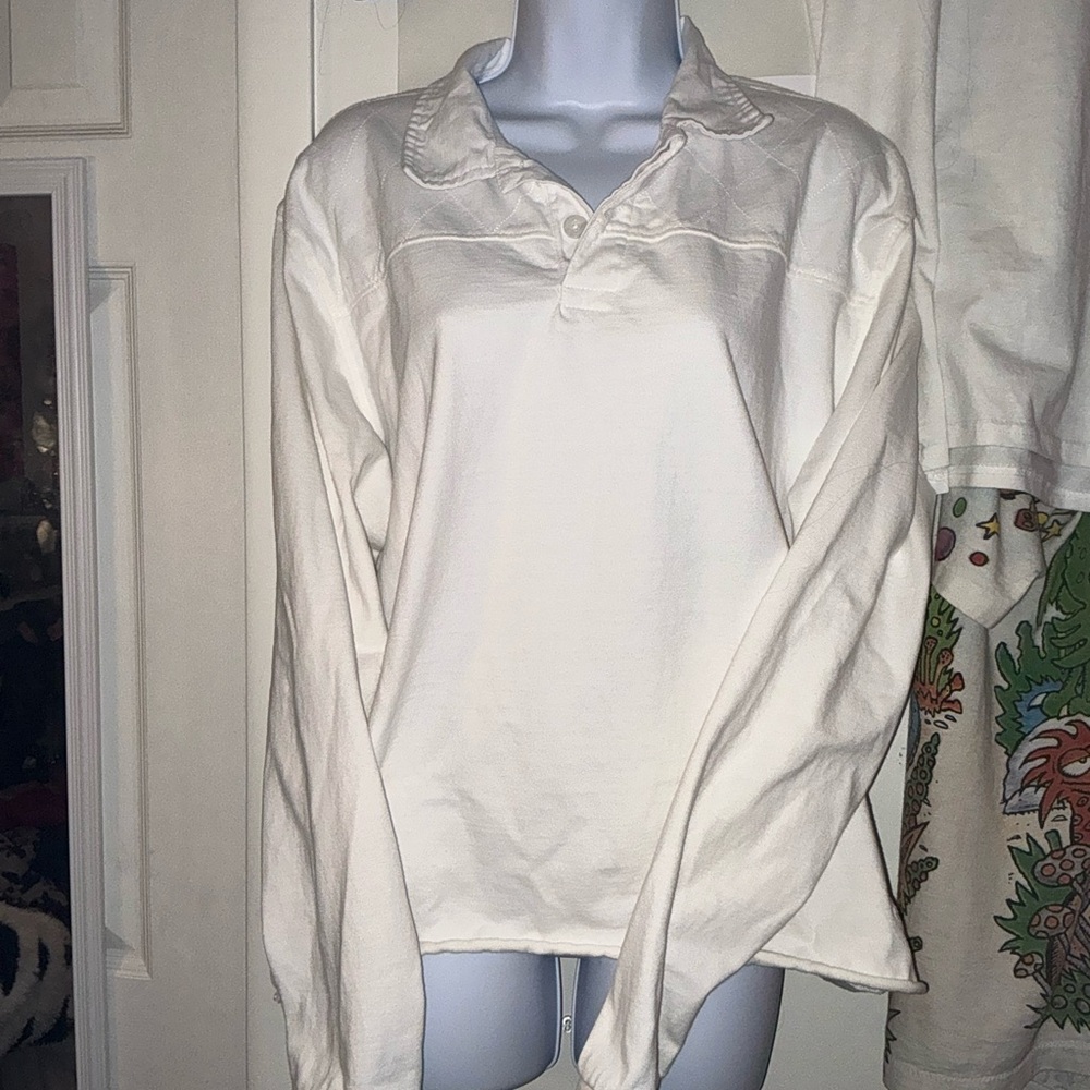 Urban Outfitters White Long Sleeve Collared Crewneck